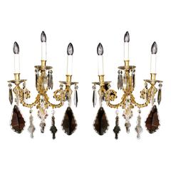 Large Pair of Cut Glass Three-Arm Wall Lights 10