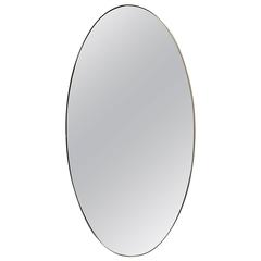 1950s Elegant Large Oval Mirror with Brass Frame 