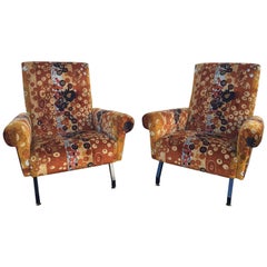 Pair of Original Italian Mid-Century Armchairs with Iconic J. Larsen Fabric