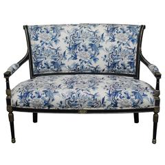 Antique French Directoire Settee with Chinoiserie Dragon Upholstery