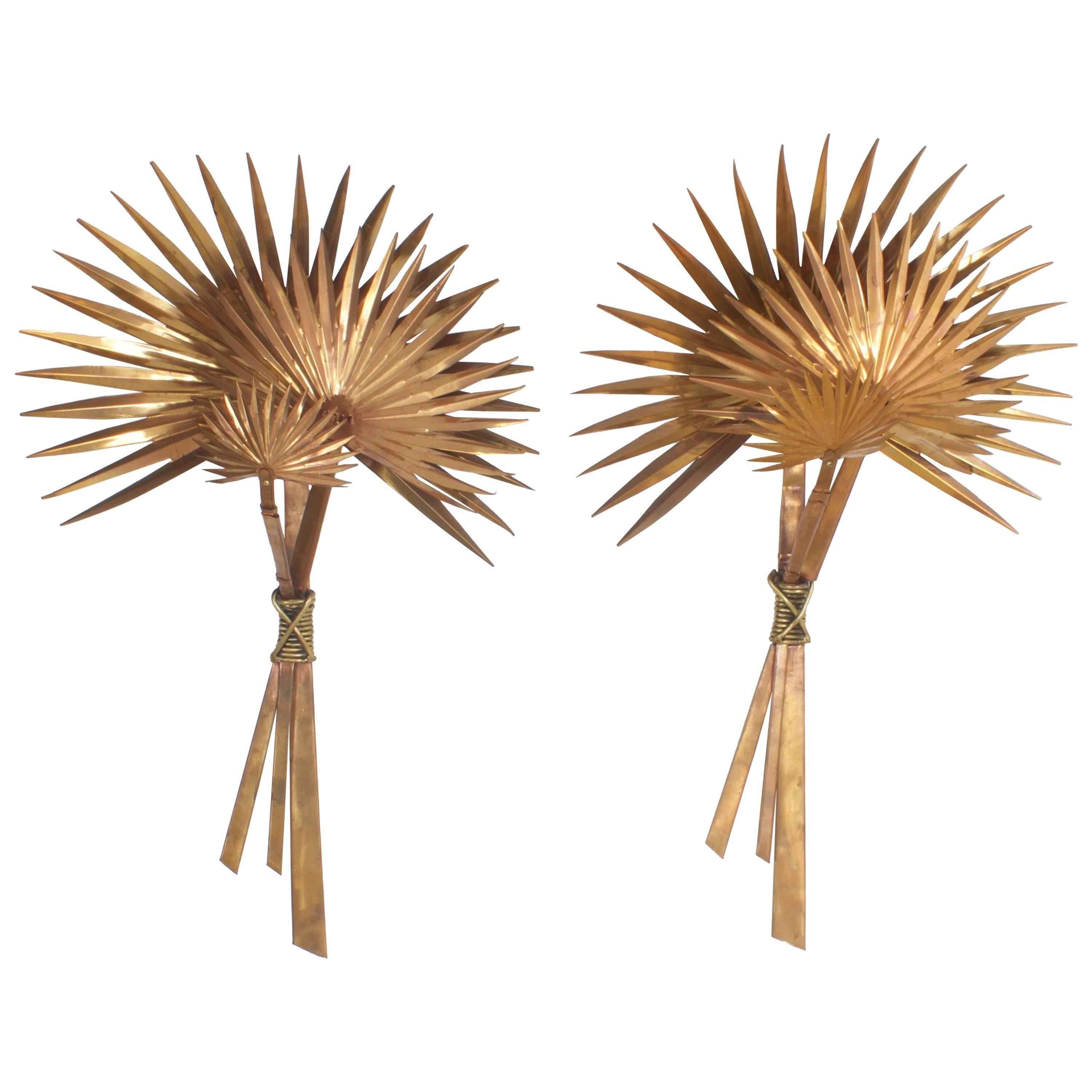 Pair of Huge Palmetto Palm Copper Wall Sconces