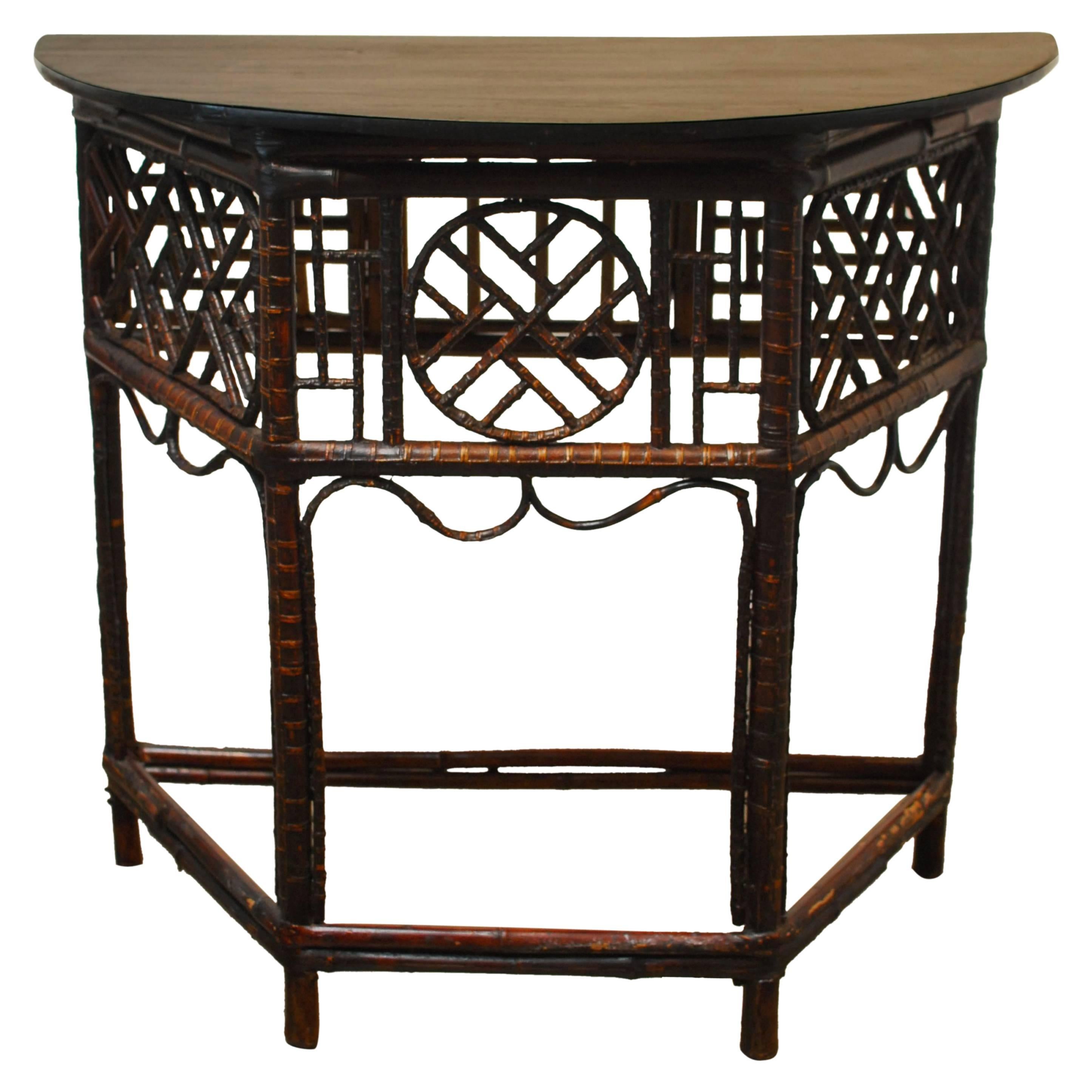 Chinese Bamboo Demilune Table