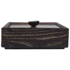 Fontana Arte Crystal and Wood Box with Chestnut-Shaped Handle, 1940s