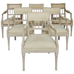 Rare Set of Six Gustavian Style Armchairs