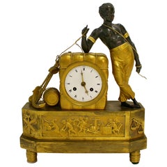 Antique Empire 19th Century Ormolu and Painted Bronze Mantel Clock with Young Sailor