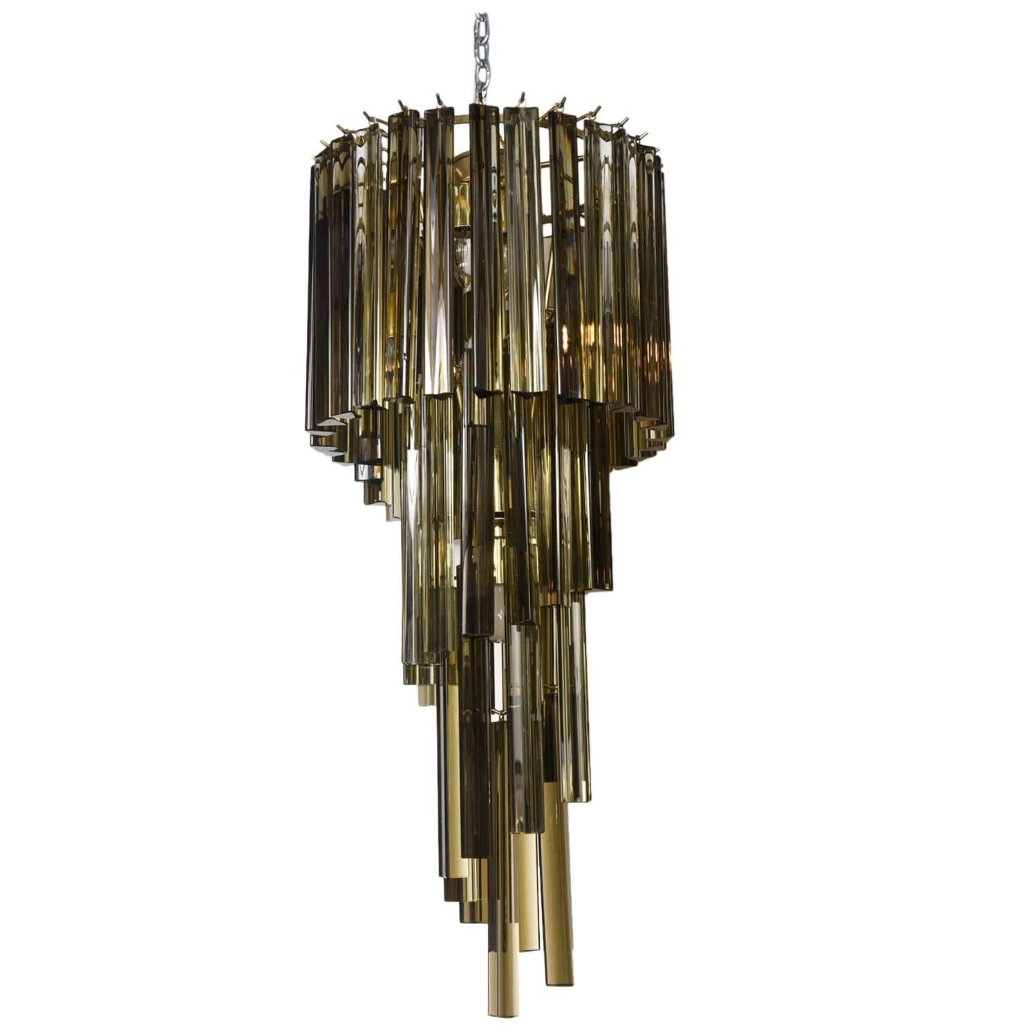 Rare Vintage Smoked Triedri Crystal Spiral Chandelier For Sale