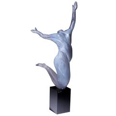 'Figure of Woman on Knees' Glass Sculpture with Marble Effect