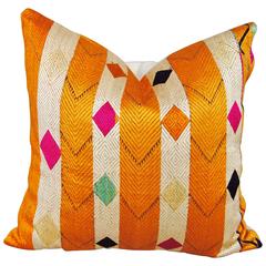 Silk Embroidered Vintage Phulkari Bagh Pillow, Punjab, India