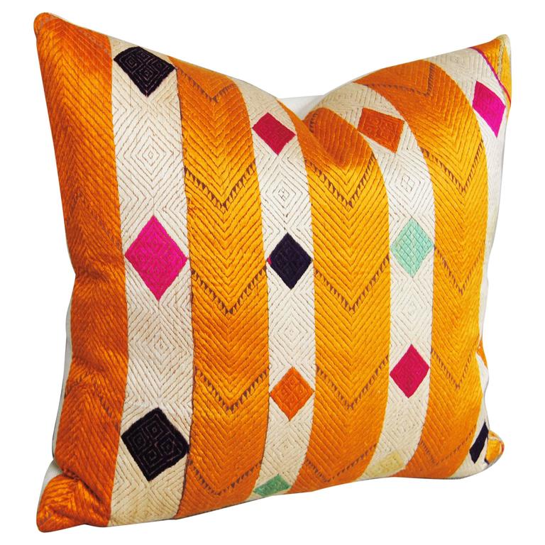 Silk Embroidered Vintage Phulkari Bagh Custom Pillow, Punjab, India at ...