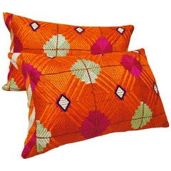 Phulkari Bagh Silk Embroidered Vintage Wedding Shawl Pillow, Punjab, India