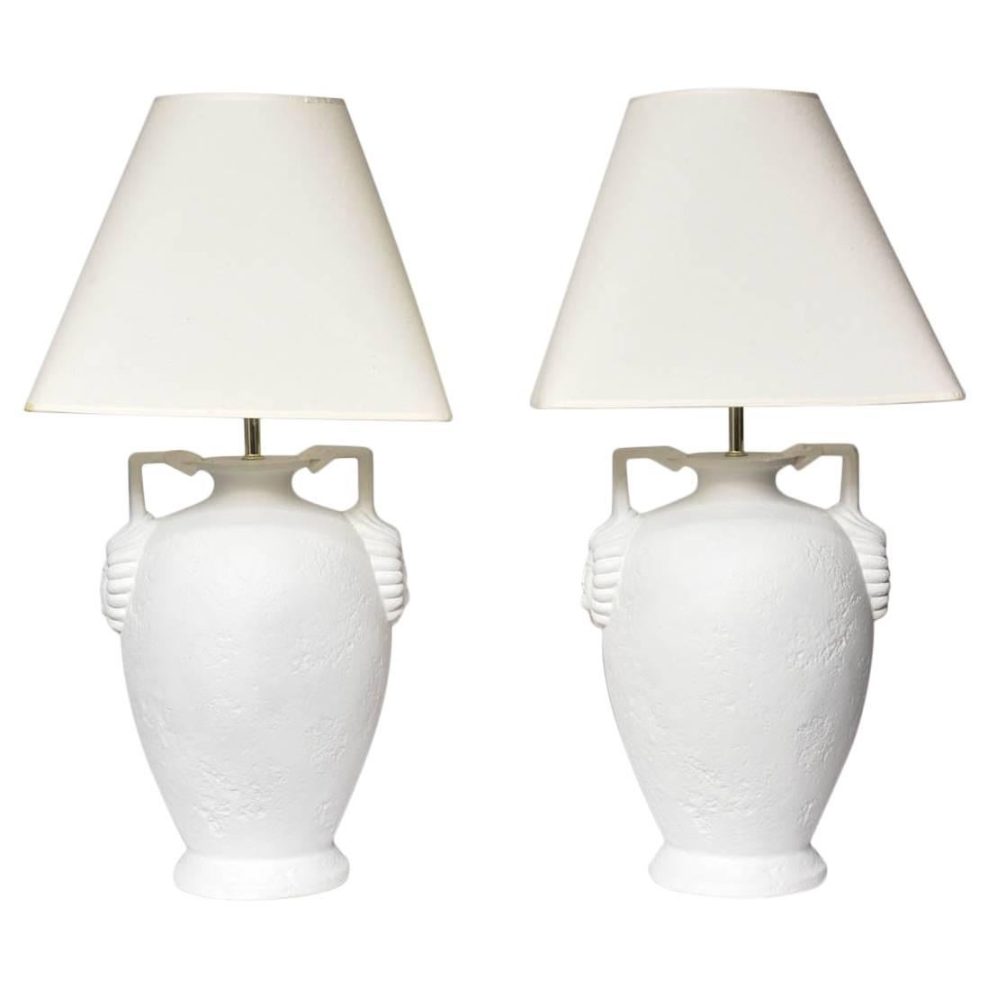 Pair of Egyptian Revival Style French Plaster Table Lamps