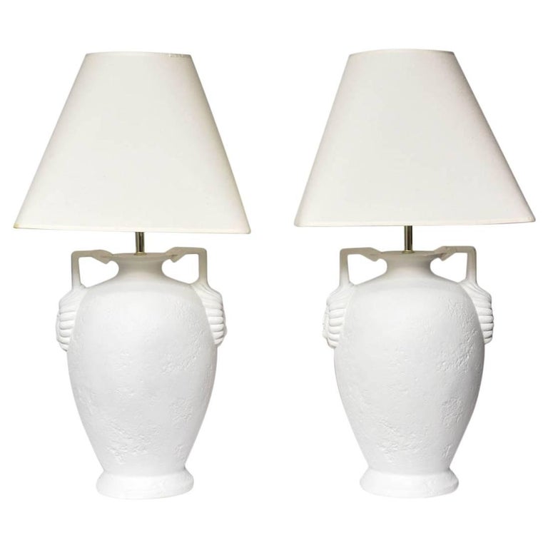 Pair of Egyptian Revival Style French Plaster Table Lamps For Sale at