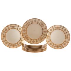 12 Minton, England Custom for Tiffany Dinner Plates, Elaborate Raised Gilding