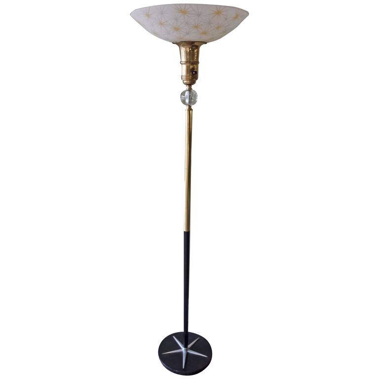 Vintage American Torchiere Floor Lamp W Onyx Base At 1stdibs Atomic Cosmic 1960s Torchiere Floor Lamp With A Star Burst Pattern Base