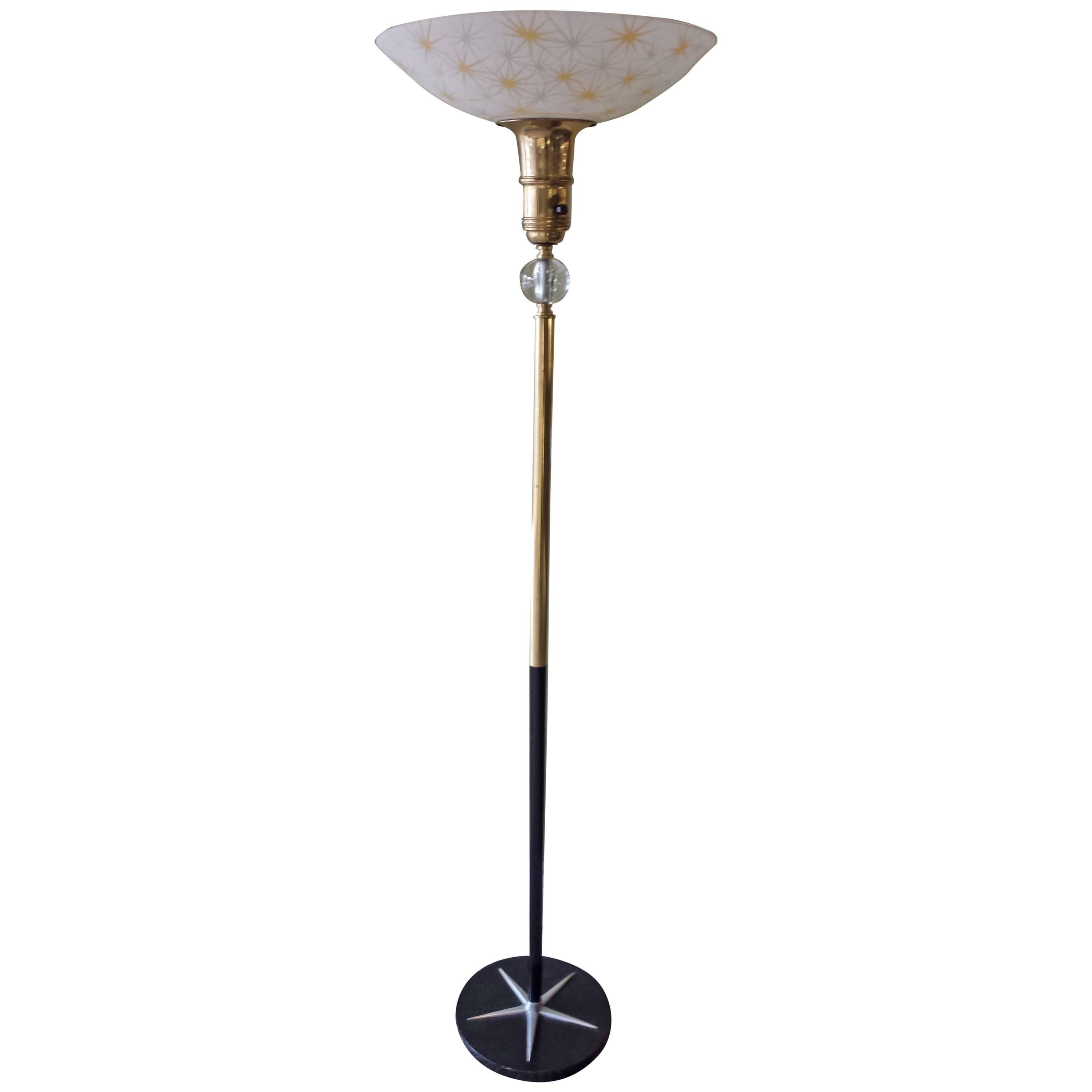Atomic Cosmic 1960s Torchiere Floor Lamp with a Star Burst Pattern Base For Sale