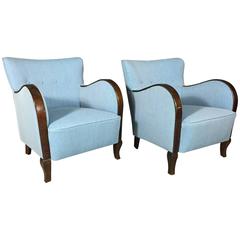 Handsome Pair of French Club Chairs, circa 1940, New Kvadrat Fabric