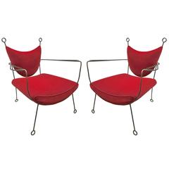 Jean Royère Documented Pair of Black Wrought Iron Lounge Chairs Model Yo-Yo