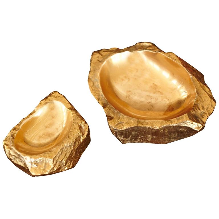 Pair of Gilded Nugget or Rock Like Very Heavy Paperweights, Signed