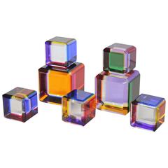 Collection of 7 Lucite Cubes by Vasa Velizar Mihich