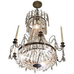 Elegant Swedish Empire Crystal and Bronze Decorative Chandelier