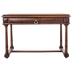 19th Century French Hand-Carved Walnut Henri II Desk, Sofa Table, or Console