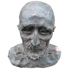 20th Century Clay Bust of a Mustached Man