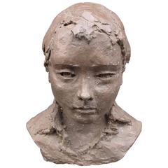 20th Century Clay Bust of Young Boy