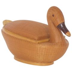 Delightful Mid Century Wicker Swan Basket