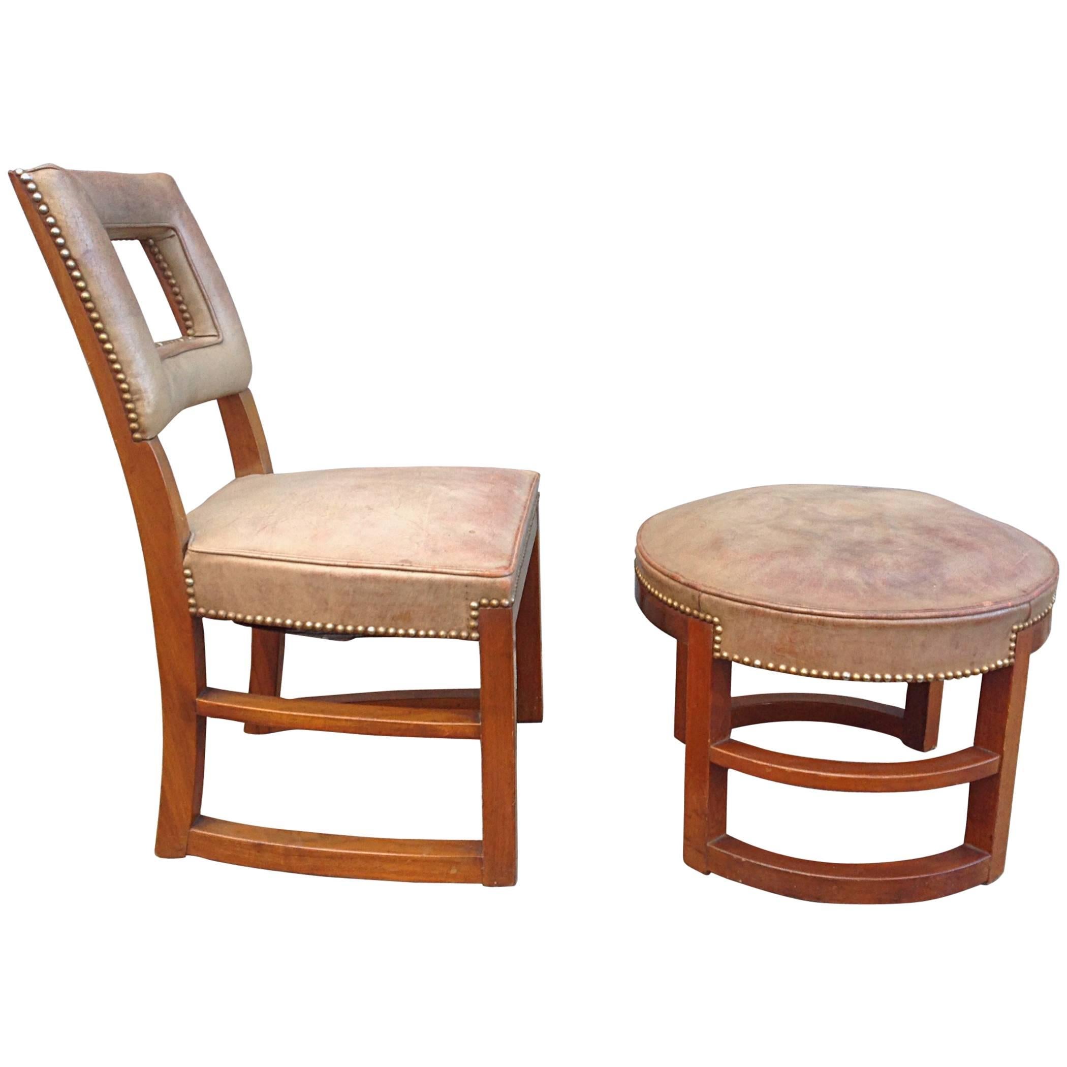 Gilbert Rohde Machine Age Side Chair and Stool For Sale