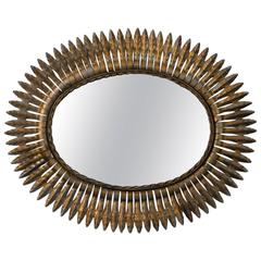 Midcentury Oval Metal Sunburst Mirror