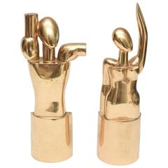 Pair of Modernist Bronze Signed "Man & Woman" Cubist Sculptures 2