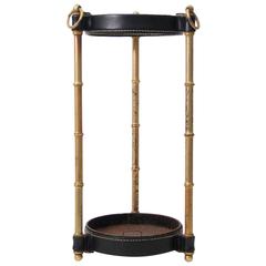 Rare Mid-Century Jacques Adnet Leather and Ormolu Umbrella Stand