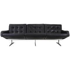 Vintage Paul Leidersdorff Three-Seat Sofa in Black Leather