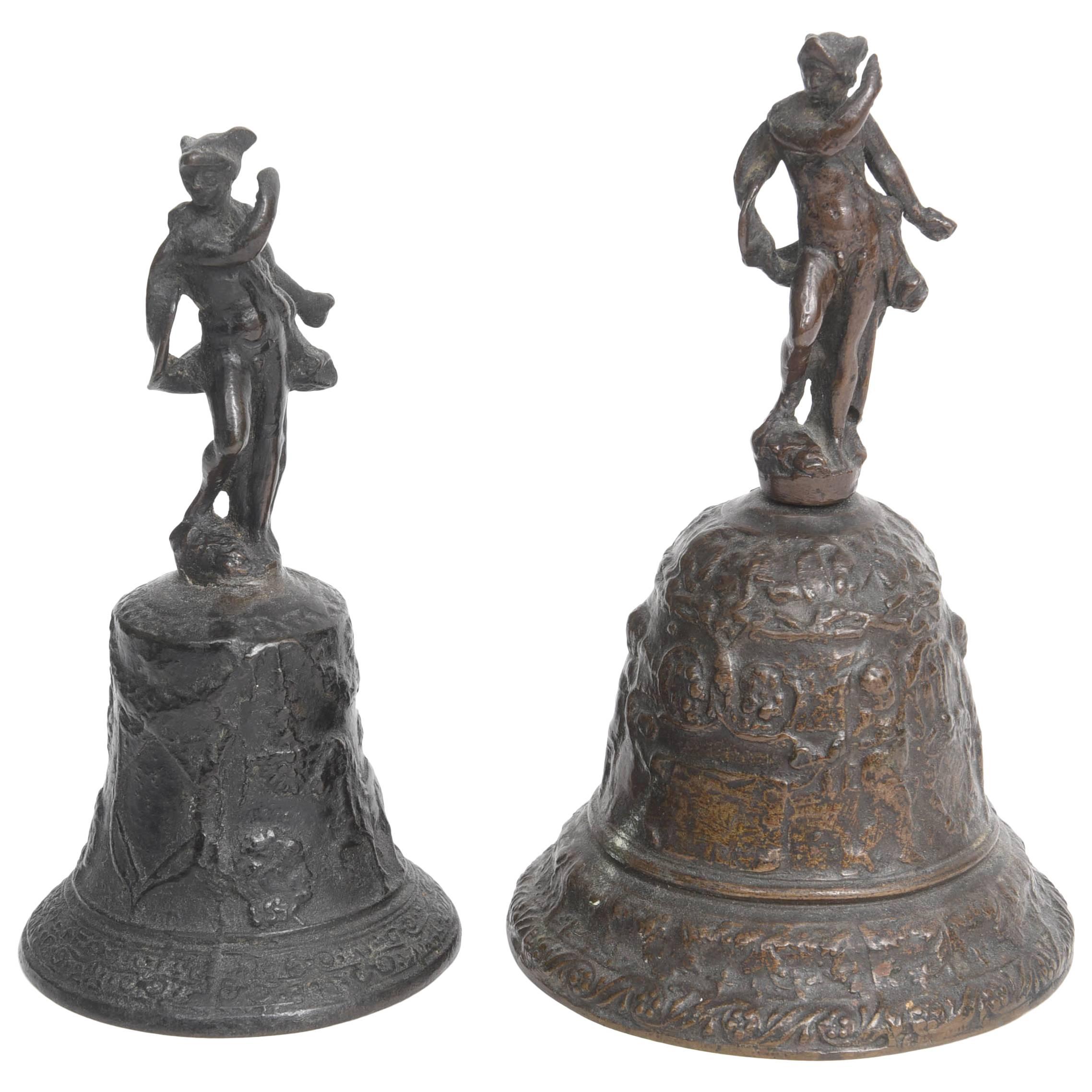 Two Venetian Bronze Hand Bells with the God Mercury, 16th Century 