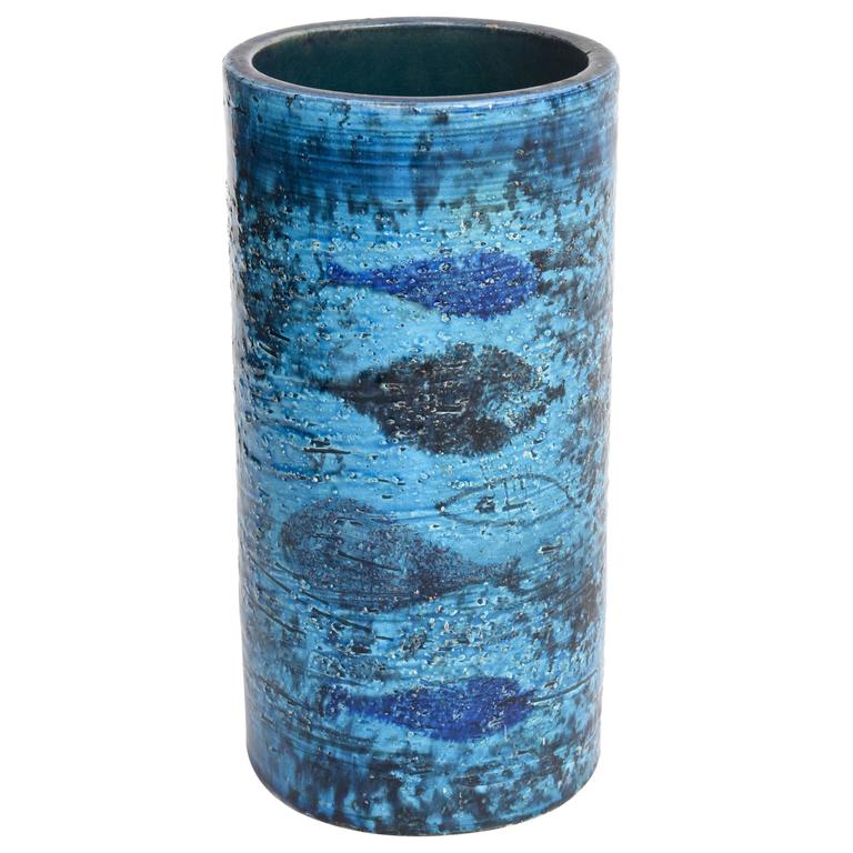 Rare Bitossi Rimini Blue Glazed Fish Vase by Aldo Londi, Italy 1960s at ...