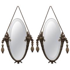 Antique Pair of Art Nouveau Hanging Mirrors