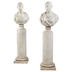Exceptional Pair of Marble Busts on Original Columns, Italy, circa 1810