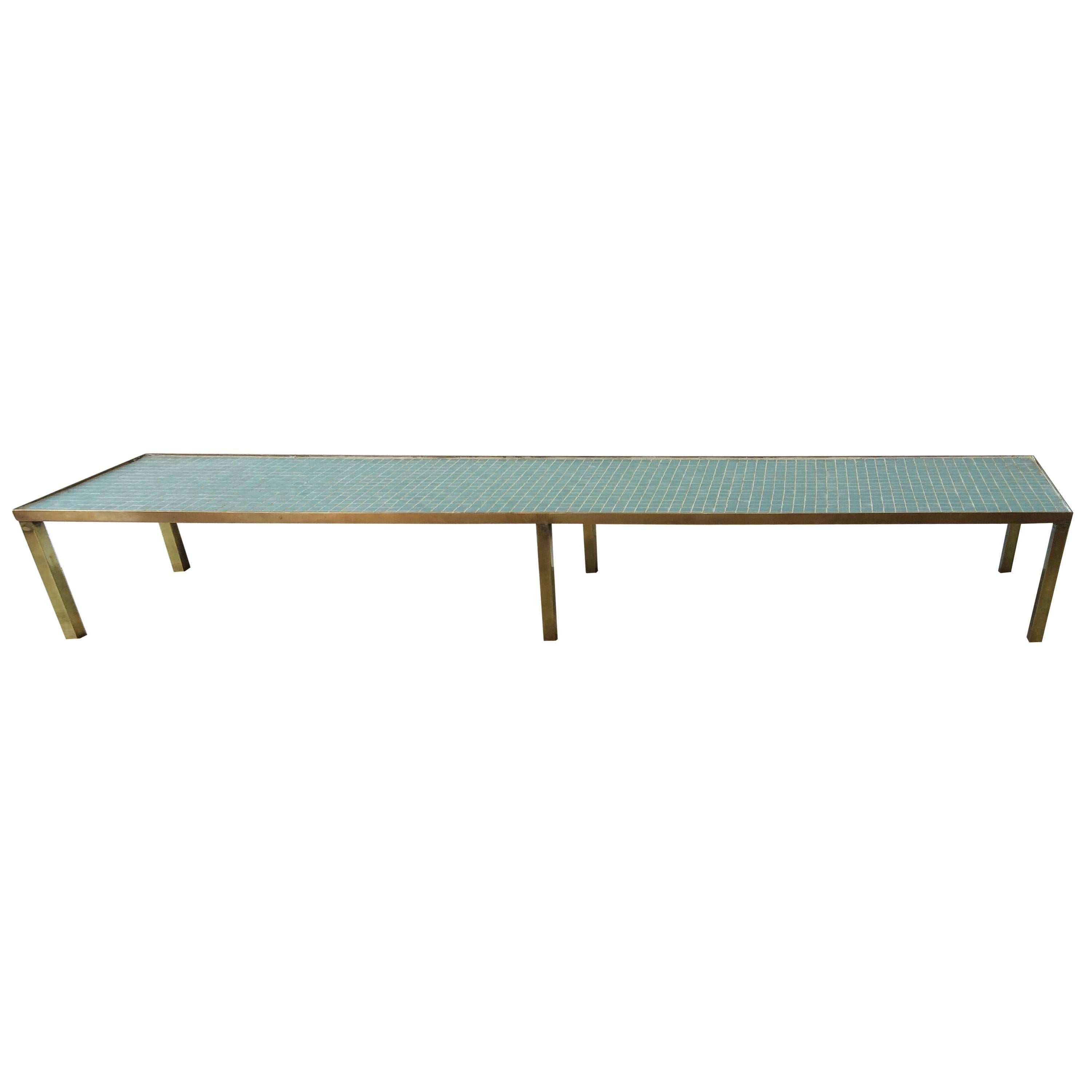 Mid-Century Modern Brass with Glass Mosaic Tiles Cocktail Table or Bench For Sale
