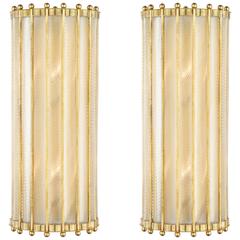 Pair of Murano Torsado Glass and Brass Wall Sconces