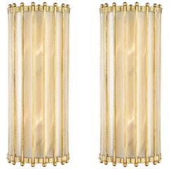 Pair of Murano Torsado Glass and Brass Wall Sconces 6