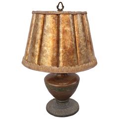 Antique Bronze Table Lamp With Fluted Mica Shade