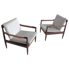 Pair of Organic Danish Armchairs with Crème White Velvet Upholstery