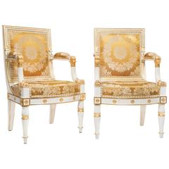 Antique Pair of Painted and Gilt Empire Chairs