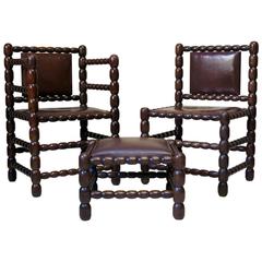 "Bobbin" Style Set of 4 Chairs, 2 Carvers & 2 Stools - France, Circa 1940s