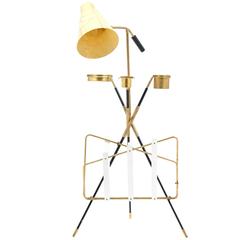 Mid-Century Modern Italian Magazine Stand with Lamp