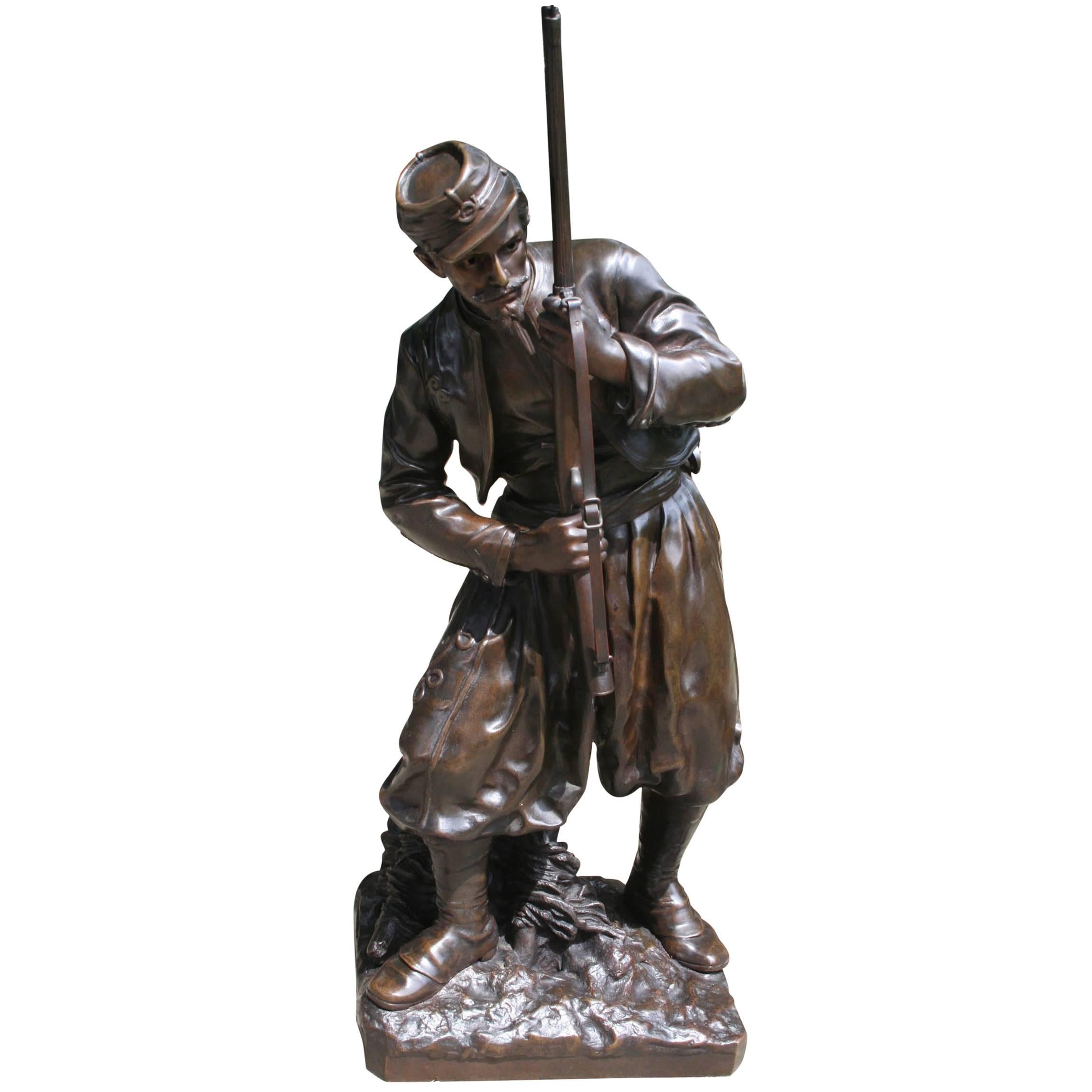 19th Century Bronze of a Zoave Soldier by Aristide Croissy For Sale