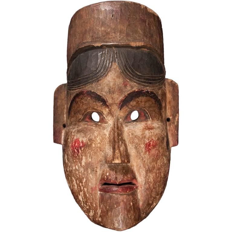 Late 19thEarly 20th Century Wood Theater Mask from Nepal For Sale at 1stdibs