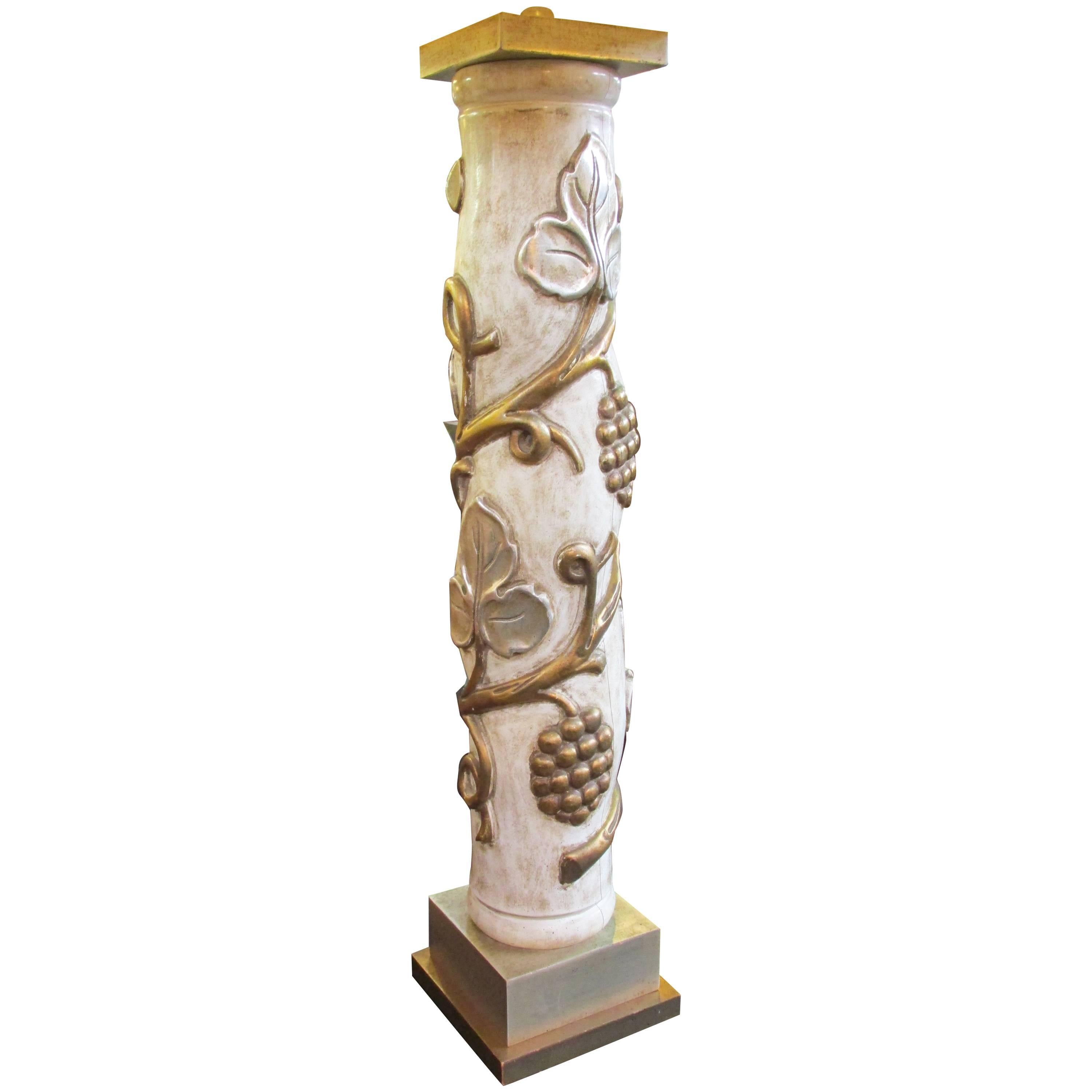 Marbro Lamp Company Carved Wooden Column Table Lamp For Sale
