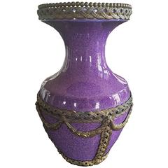 Continental Purple Porcelain Vase with Gilt Metal Design
