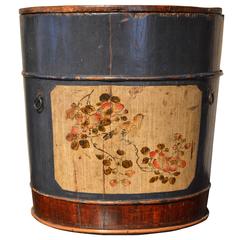 Decorated Circular Eastern Wooden Bucket and Cover, Low Table